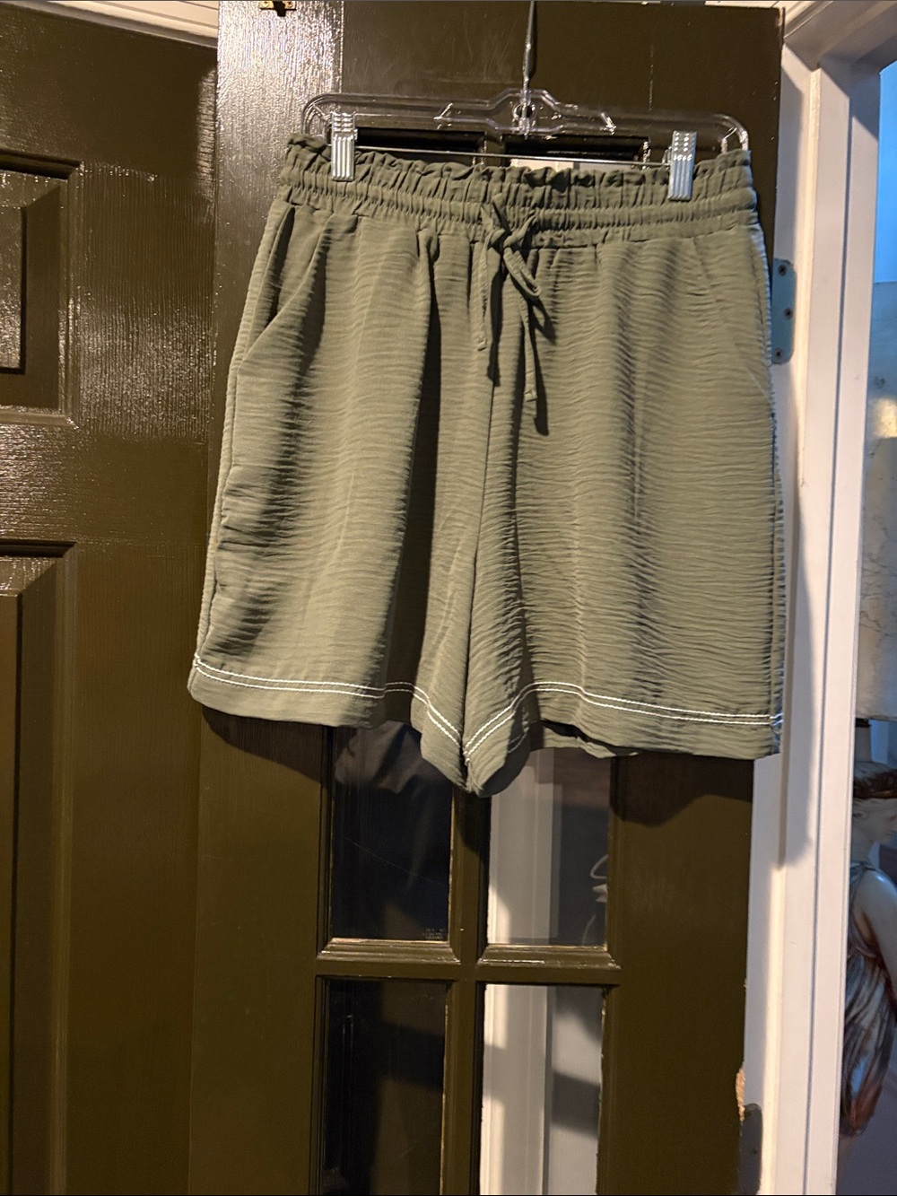 Adrianna Papell Olive Drawstring Athletic Shorts